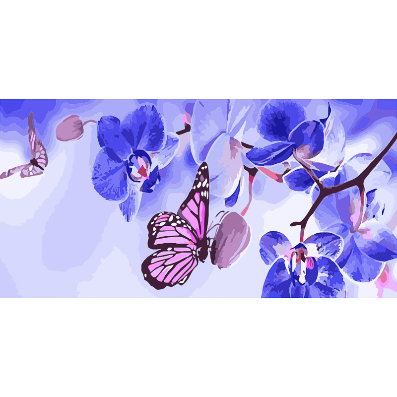 Картина за номерами Strateg ПРЕМІУМ Метелики на орхідеях Strateg розміром 50х25 см (WW052)