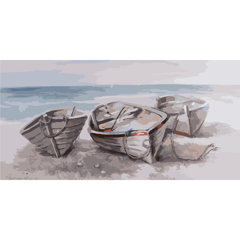 Картина за номерами Strateg ПРЕМІУМ Човни на березі моря Strateg розміром 50х25 см (WW065)