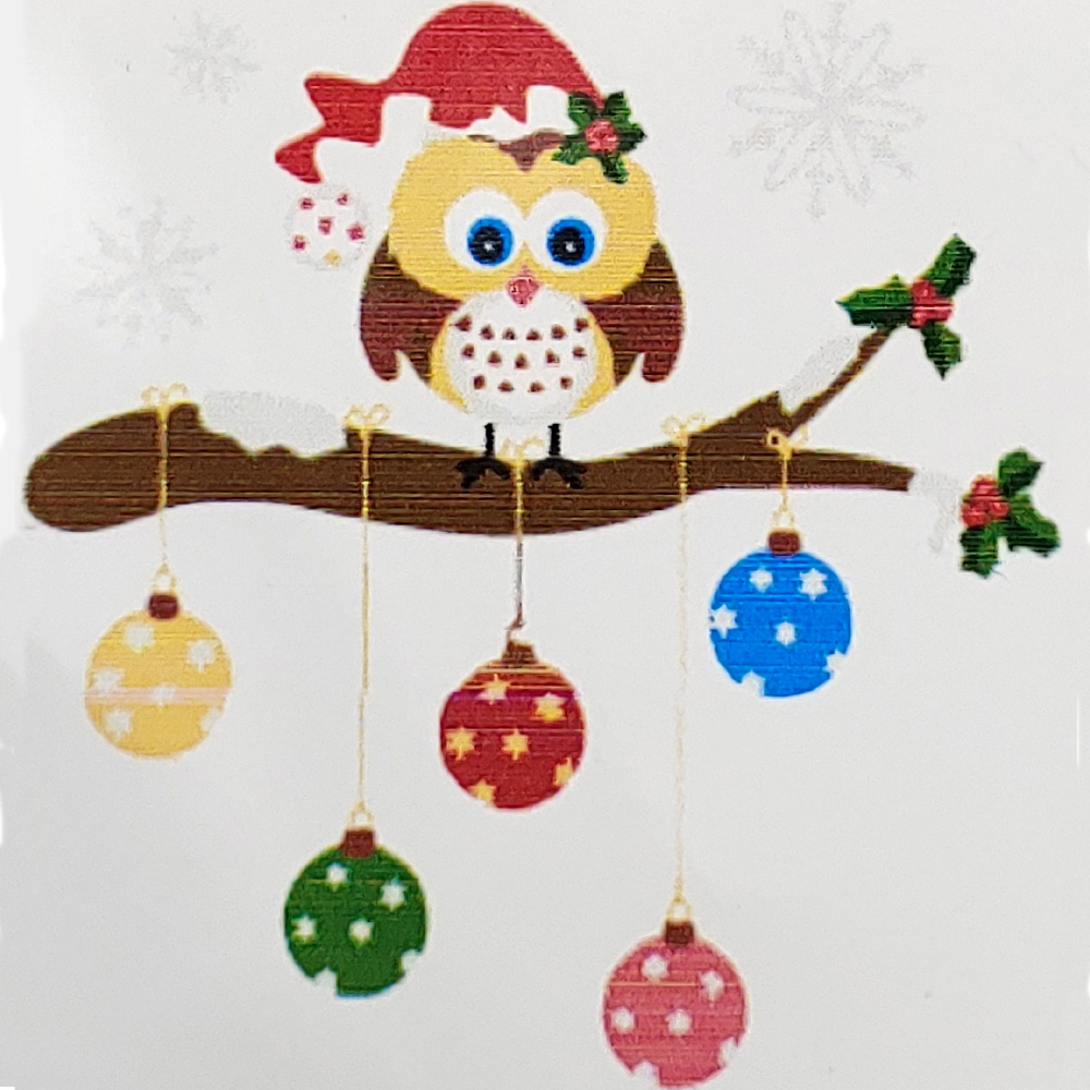 Картина за номерами Strateg  Сова на дереві з новорічними шарами розміром 20х20 см (HH6330)
