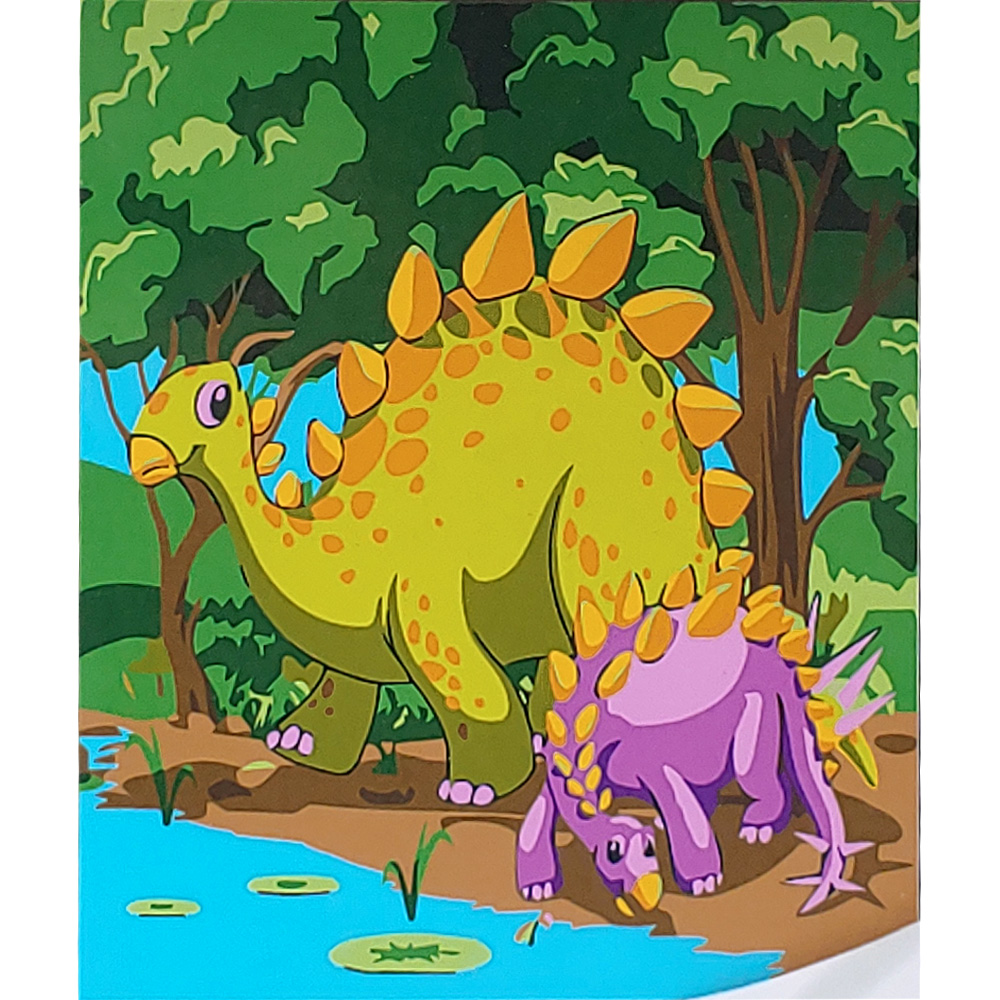 Картина за номерами Strateg ПРЕМІУМ Динозаври коло берега з лаком та з рівнем розміром 30х30 см (ES172)
