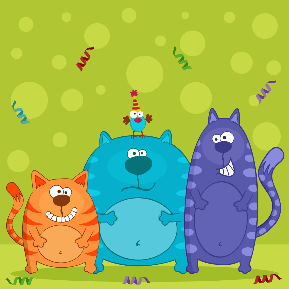 Картина за номерами Strateg ПРЕМІУМ Різнокольорові коти з лаком та з рівнем розміром 30х30 см (ES186)
