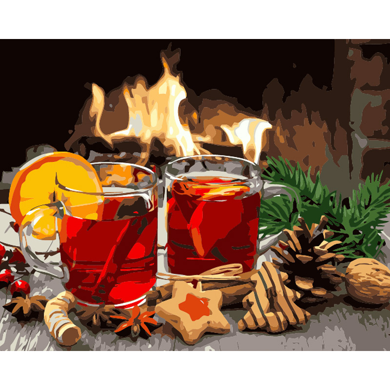 Malen nach Zahlen Strateg PREMIUM Glühwein mit Lack und Wasserwaage 40x50 cm (GS1567)