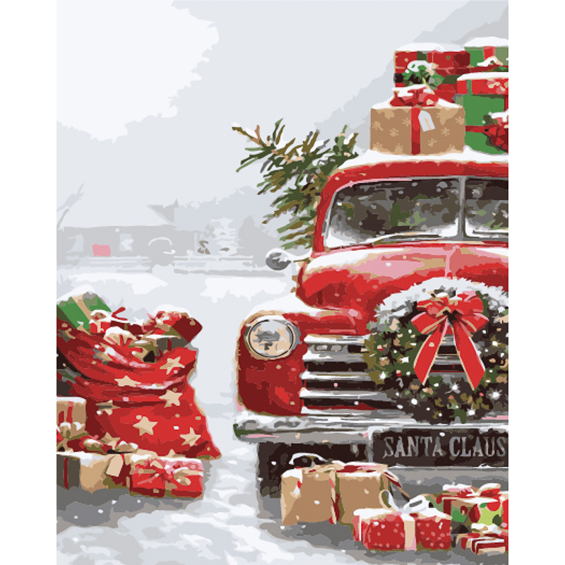 Painting by numbers Strateg PREMIUM Car with gifts with varnish and level, 40x50 cm (GS1570)