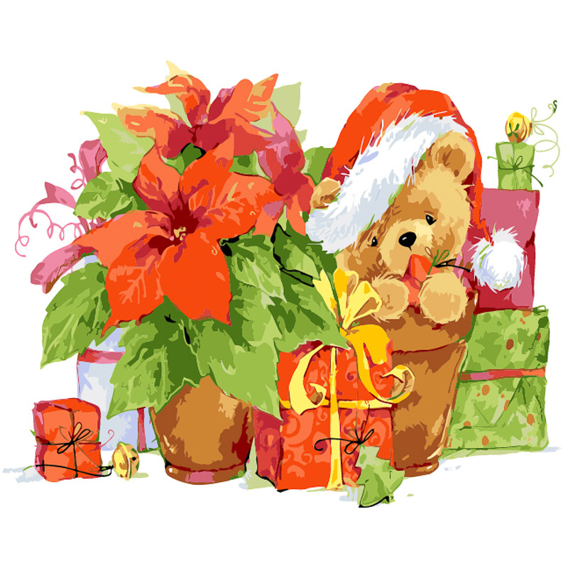 Malen nach Zahlen Strateg PREMIUM Teddybär mit Geschenken mit Lack und Wasserwaage 40x50 cm (GS1571)