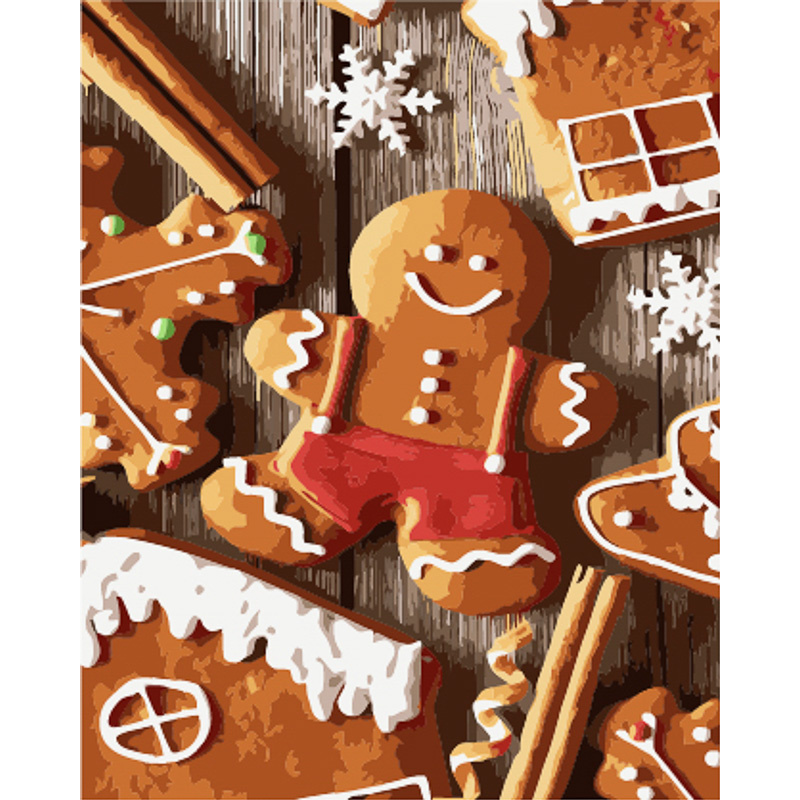 Картина за номерами Strateg ПРЕМІУМ Новорічне печиво з лаком та з рівнем розміром  40х50 см (GS1573)