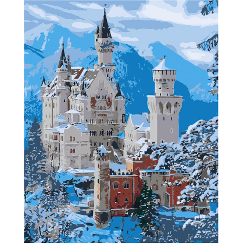 Painting by numbers Strateg PREMIUM  Castle in the snow with varnish and level 40x50 cm (GS1577)