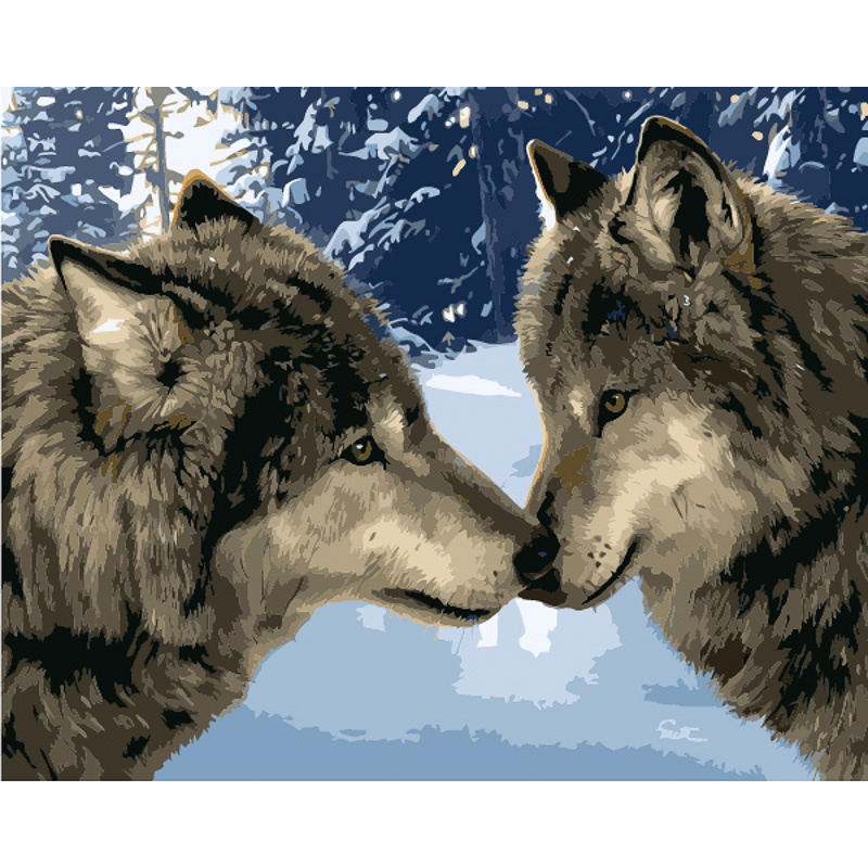 Картина за номерами Strateg ПРЕМІУМ Вовки  з лаком та з рівнем розміром  40х50 см (GS1582)