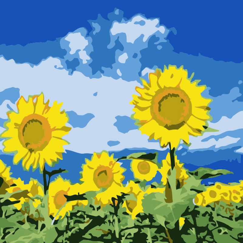 Malen nach Zahlen Strateg Sonnenblume im Feld, Größe 20x20 cm (HH5577)