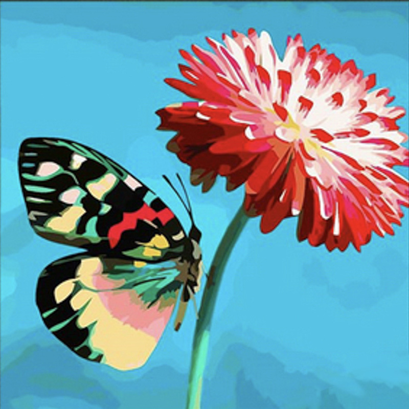 Алмазна мозаїка Strateg ПРЕМІУМ  Метелик на квітці розміром 30х30 см  (ME13813)