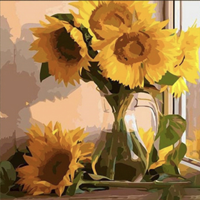 Diamantmosaik Strateg PREMIUM Sonnenblumen in einer Vase Größe 30x30 cm (ME13819)