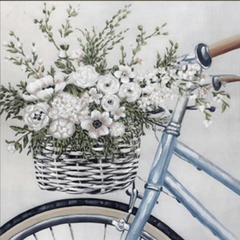 Алмазная мозаика Strateg ПРЕМИУМ Велосипед с цветами в корзине размером 30х30 см (ME13835)