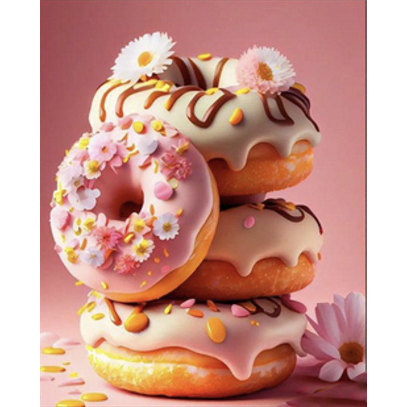 Diamantmosaik Strateg PREMIUM Süße rosa Donuts Größe 40x50 cm (SK85980)