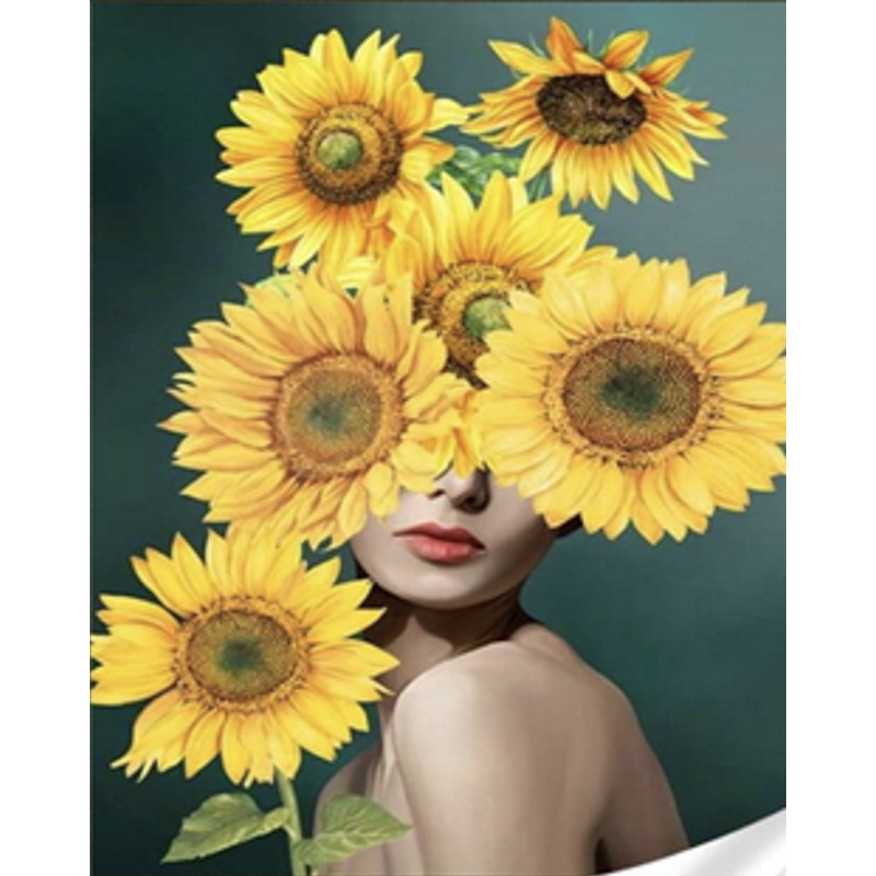Diamantmosaik Strateg PREMIUM Sonnenblumen auf dem Kopf Größe 30x40 cm (HEG86050)