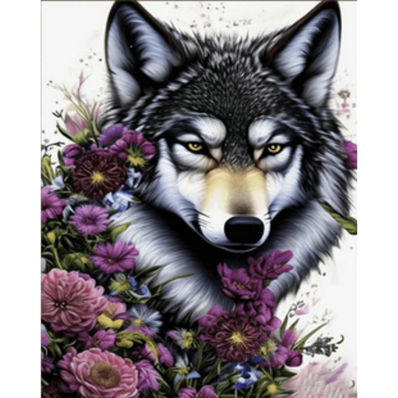 Алмазная мозаика Strateg ПРЕМИУМ Волк в цветочках размером 30х40 см (HEG86059)