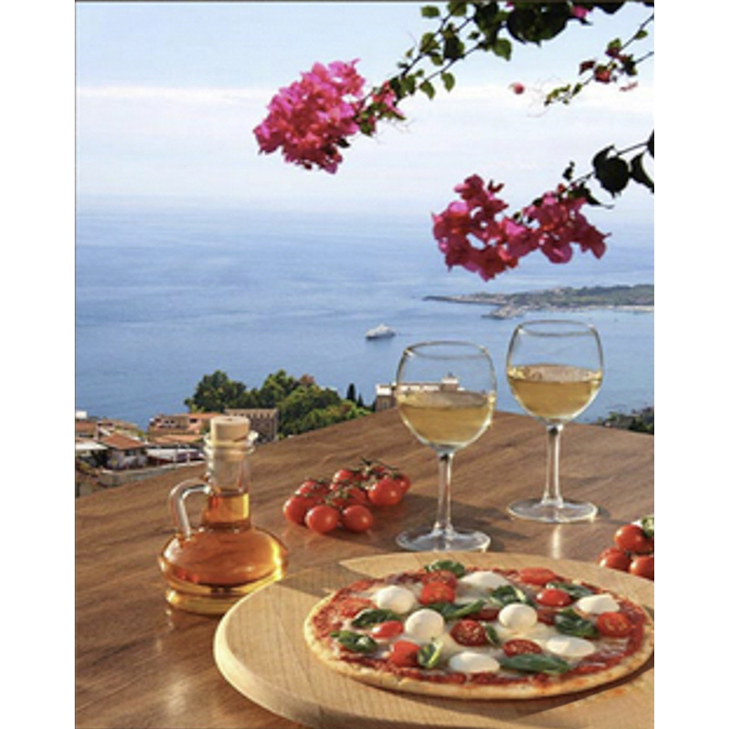 Diamond mosaic Strateg PREMIUM Italian pizza with a glass of white wine, 30x40 cm (HEG86066)