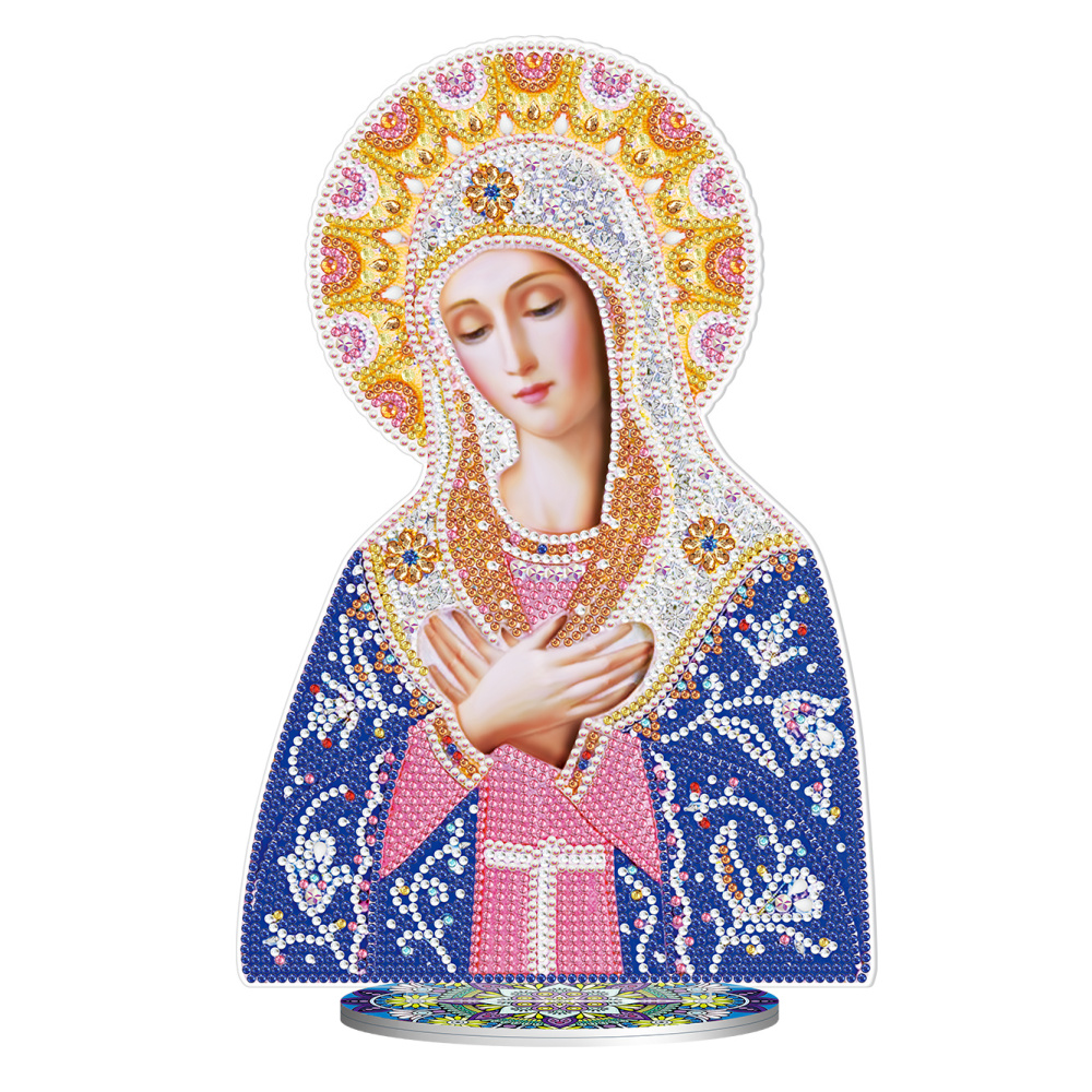 Алмазна мозаїка Strateg ПРЕМІУМ Ікона Божої Матері на підставці розміром 30х30 см (BJP202)