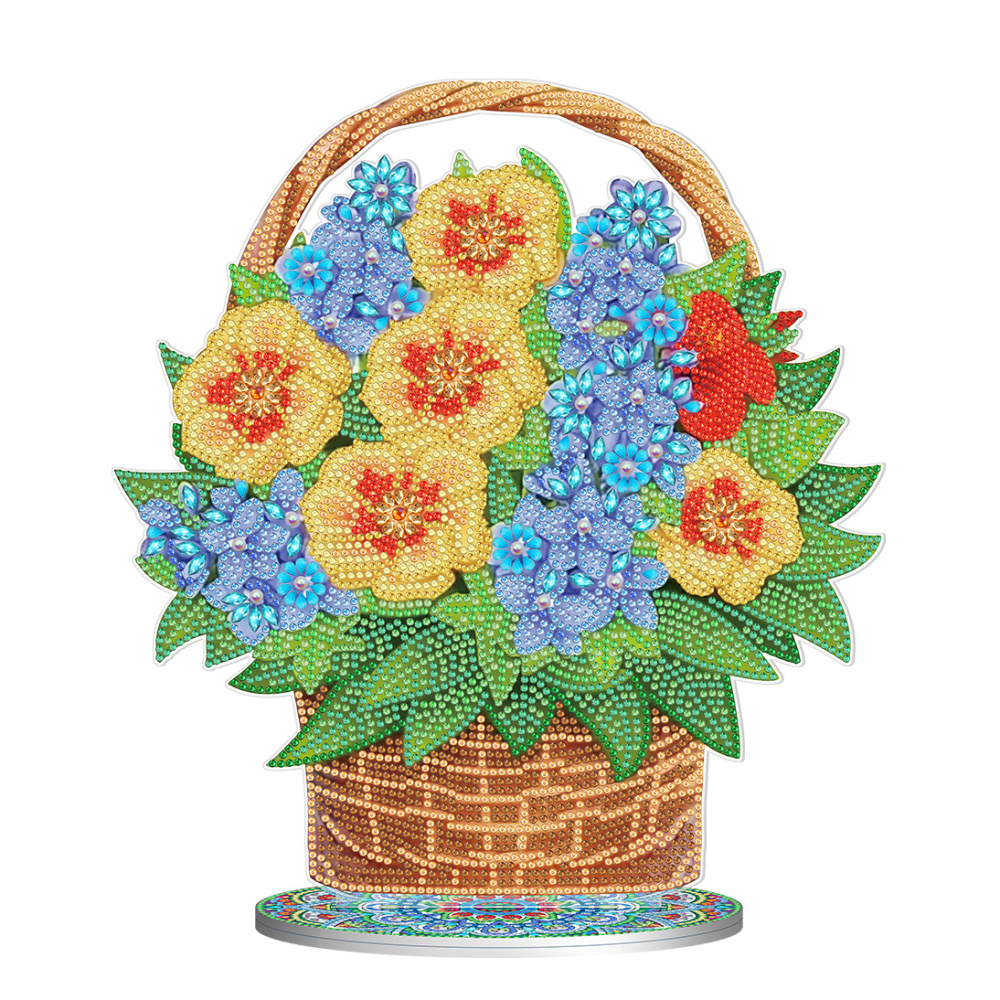  Алмазна мозаїка Strateg ПРЕМІУМ Квіти в кошику на підставці розміром 30х30 см (BJP10)