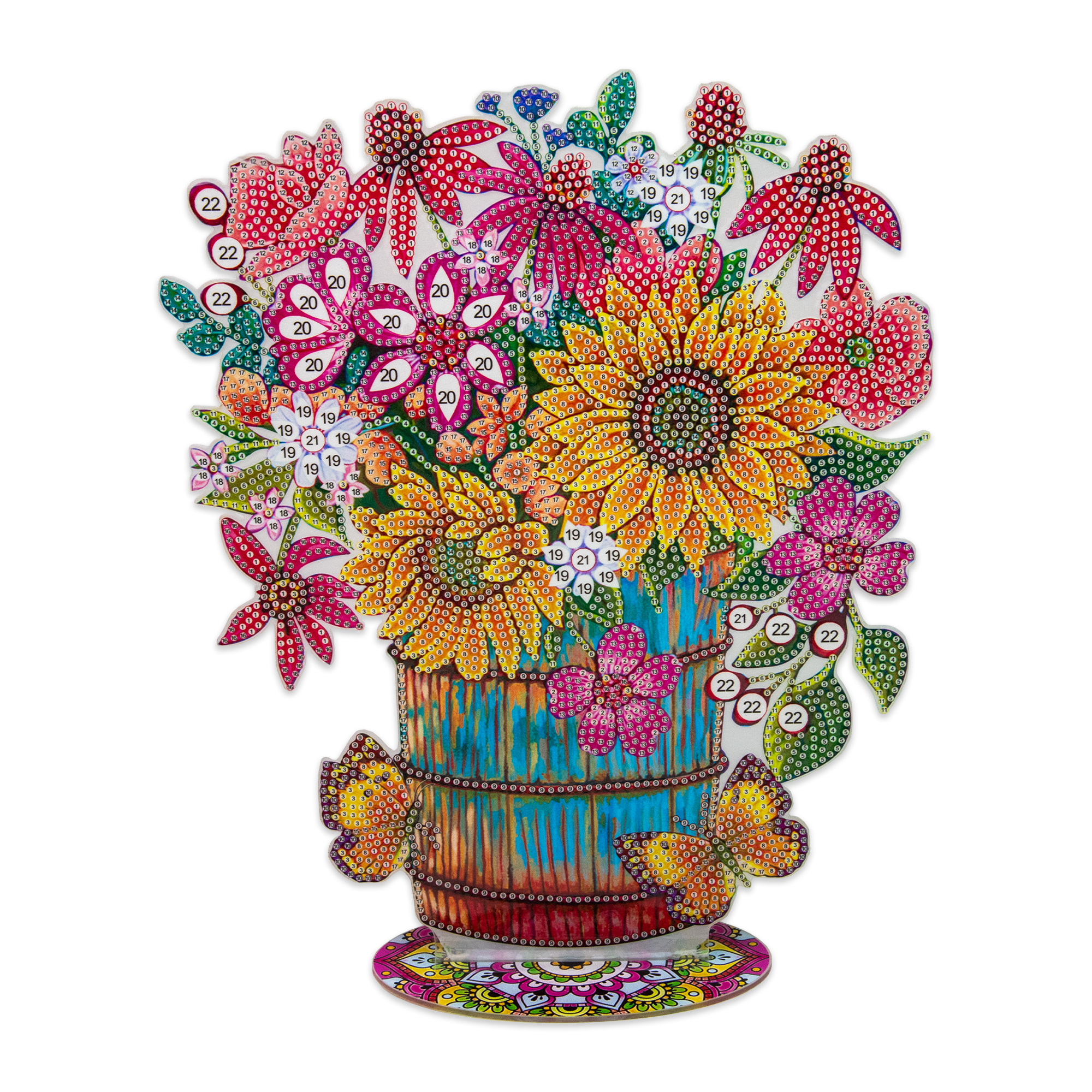 Алмазная мозаика Strateg ПРЕМИУМ Букет цветов на подставке размером 30х30 см (BJP21)