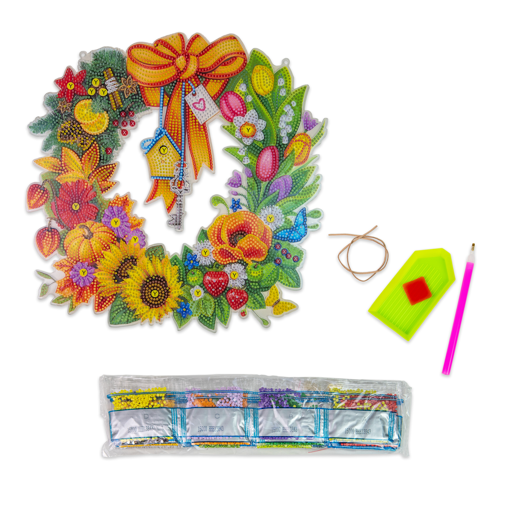 Diamond mosaic Strateg PREMIUM Wreath - All year round hanging size 30x30 cm (HHE13843)
