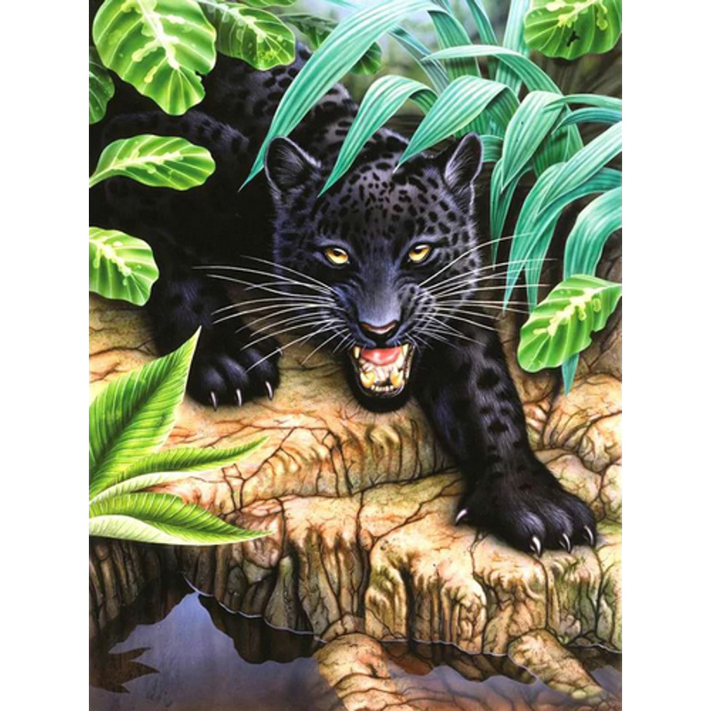 Алмазна мозаїка Strateg ПРЕМІУМ Чорний леопард без підрамника розміром 30х40 см  (JSDF72776)