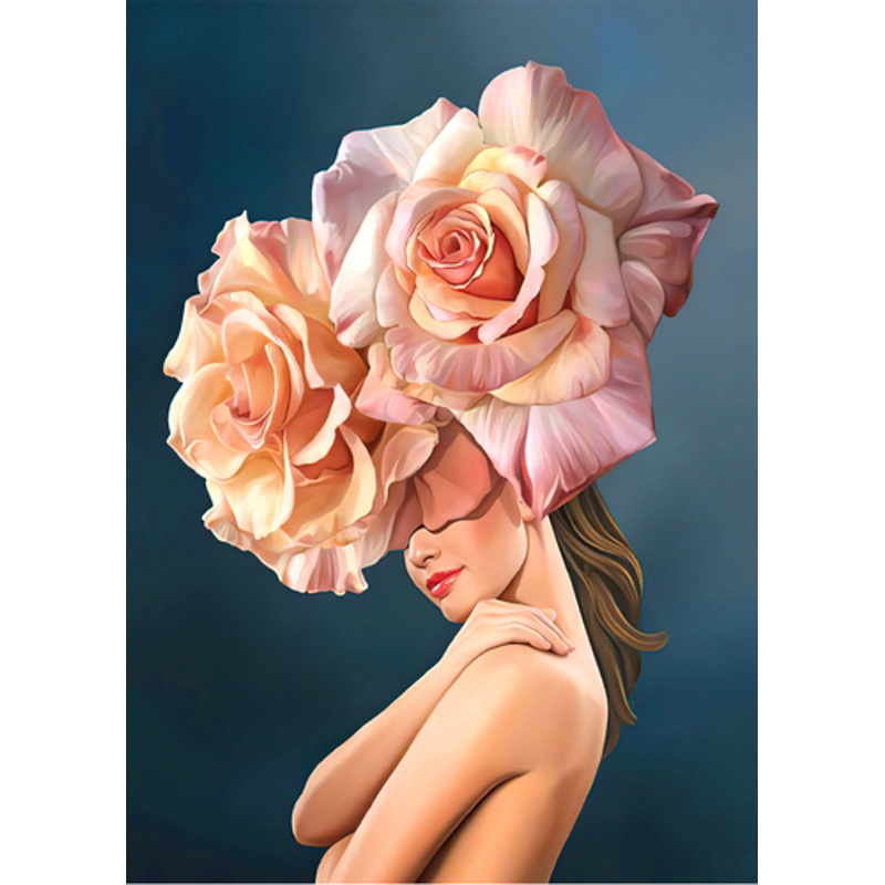 Алмазна мозаїка Strateg ПРЕМІУМ Світлі троянди на голові без підрамника розміром 30х40 см  (JSDF82174)