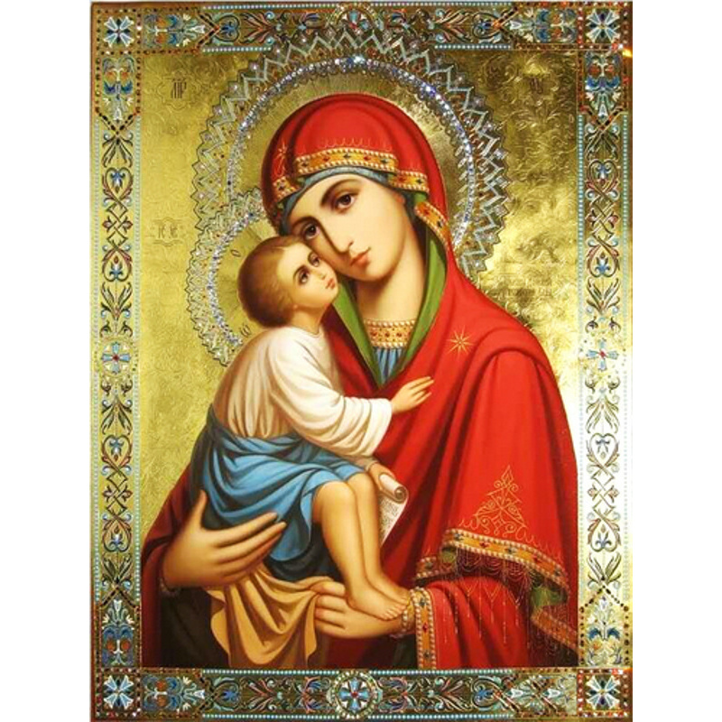 Алмазна мозаїка Strateg ПРЕМІУМ Донська ікона Божої Матері  без підрамника розміром 40х50 см  (GC70476)