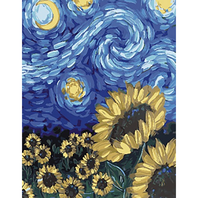 Diamantmosaik Strateg PREMIUM „Sonnenblumen im Stil von Van Gogh“ ohne Trage, Größe 40x50 cm (JSFH85877)