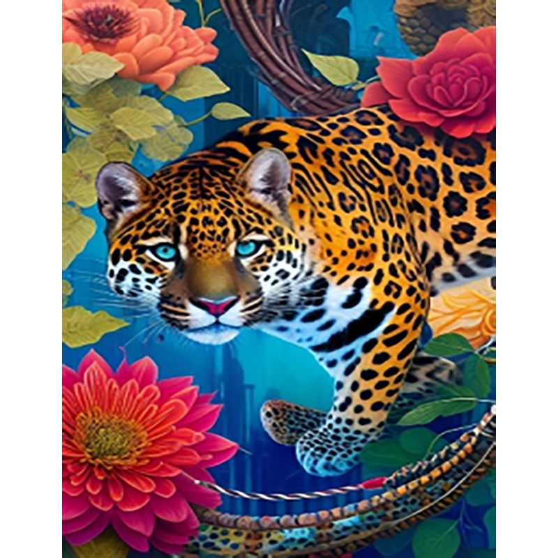 Diamond mosaic Jaguar in flowers without a subframe 40x50 cm (JSFH85878)