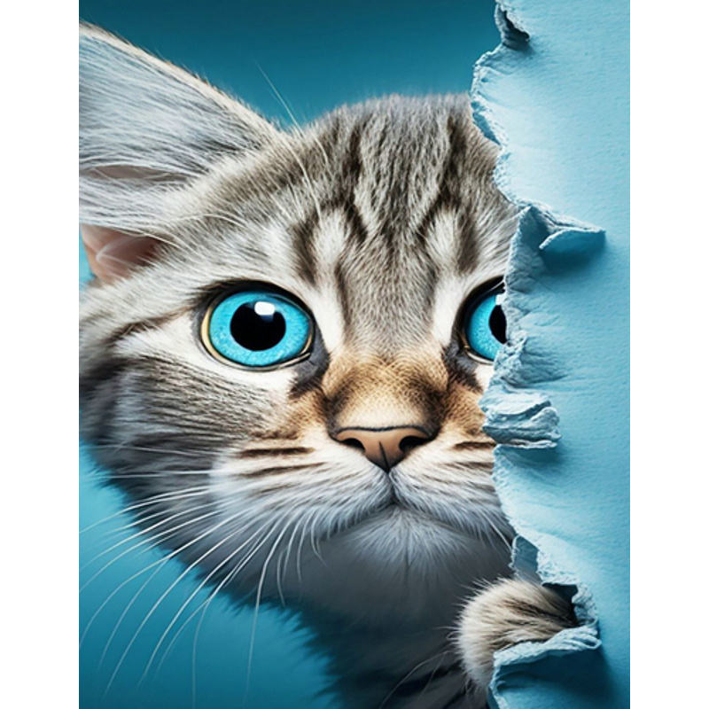 Diamantmosaik Strateg PREMIUM Katze mit blauen Augen rahmenlos Größe 40x50 cm (JSFH85879)