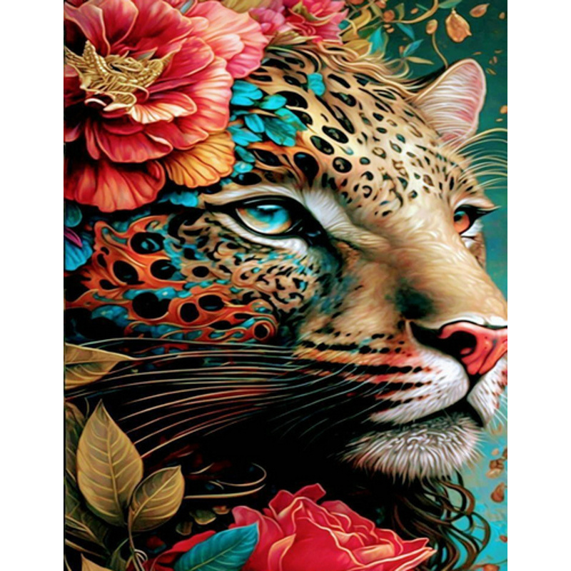 Diamond mosaic Cheetah in flowers without a subframe 40x50 cm (JSFH85880)