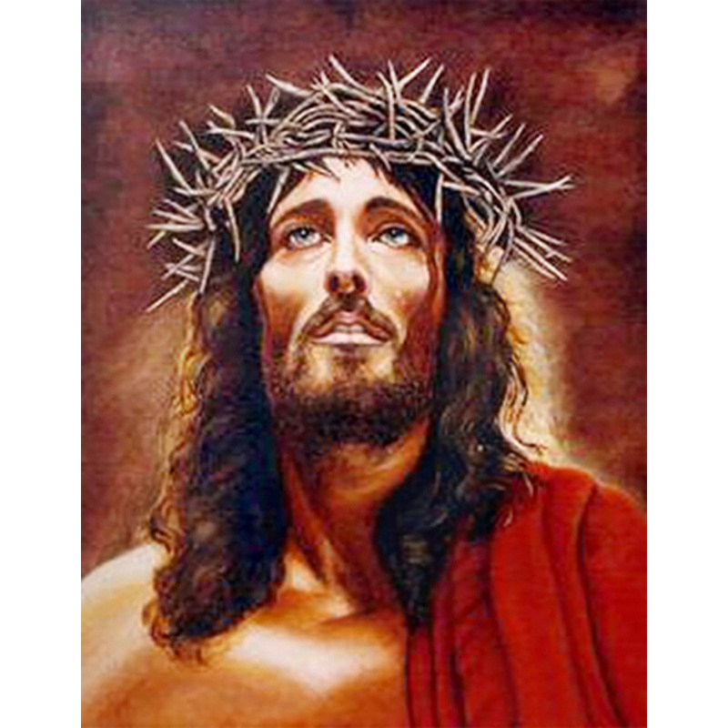 Алмазна мозаїка Strateg ПРЕМІУМ Ісус із терновою короною  без підрамника розміром 40х50 см  (JSFH85895)