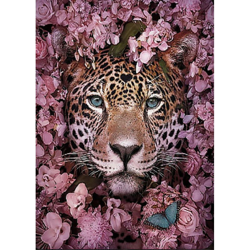Diamantmosaik Strateg PREMIUM Leopard in Blumen rahmenlos Größe 30x40 cm (GD84598)