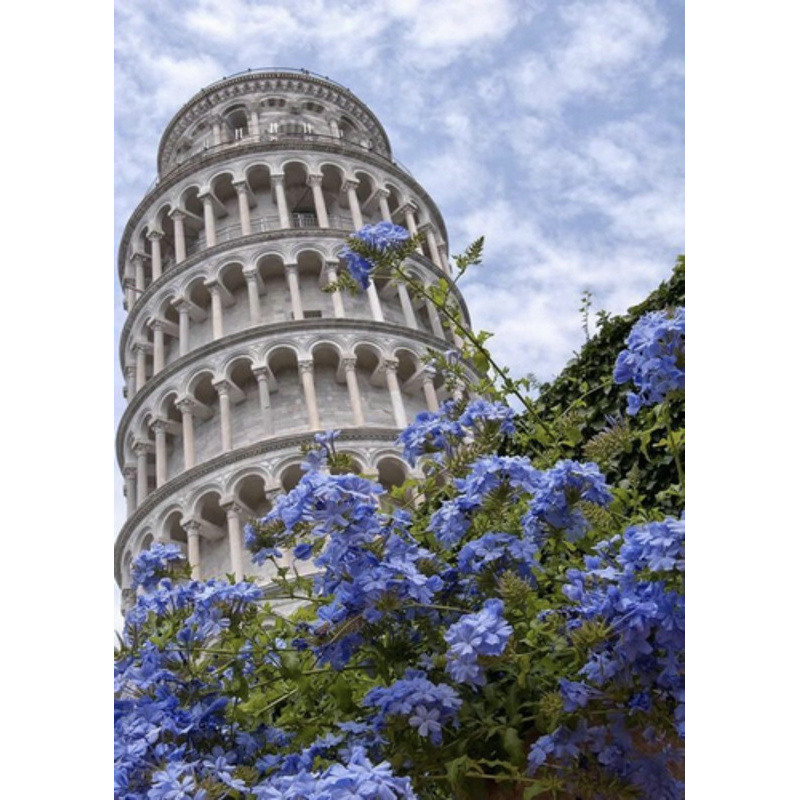 Diamantmosaik Strateg PREMIUM Turm von Pisa mit Blumen rahmenlos Größe 30x40 cm (GD86107)