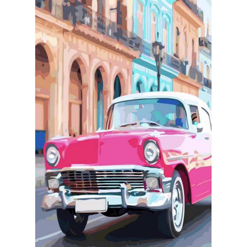 Алмазна мозаїка Strateg ПРЕМІУМ Рожеве авто Гавани без підрамника розміром 30х40 см  (GD86110)