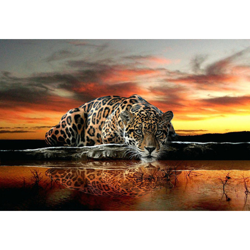 Diamantmosaik Strateg PREMIUM Jaguar – Stärke und Anmut, rahmenlos, Größe 50 x 65 cm (SGK71727)