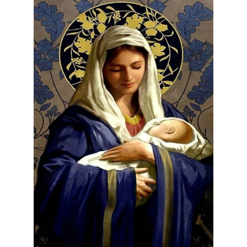 Алмазная мозаика Strateg ПРЕМИУМ Мария с маленьким Иисусом без подрамника размером 50х65 см (SGK86068)