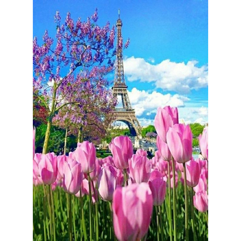 Diamond mosaic Eiffel Tower in spring (without a subframe 50x65 cm) (SGK86074)