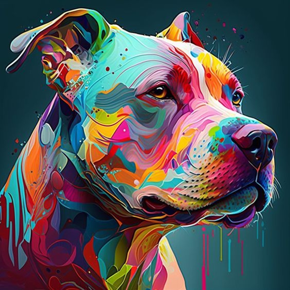 Malen nach Zahlen Strateg PREMIUM Heller Pitbull auf schwarzem Hintergrund, Größe 40x40 cm (AV4040-1)