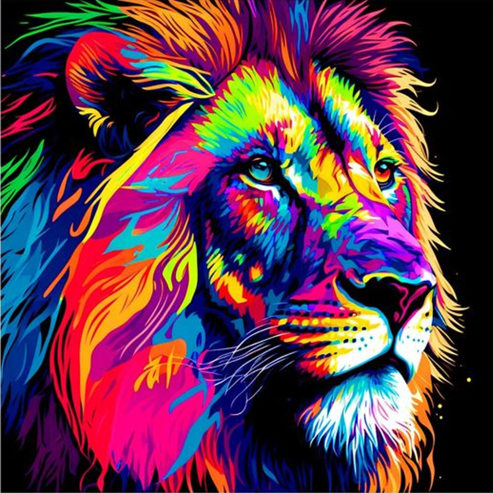 Painting by numbers Strateg PREMIUM Colorful mighty lion on a black background 40x40 cm (AV4040-2)