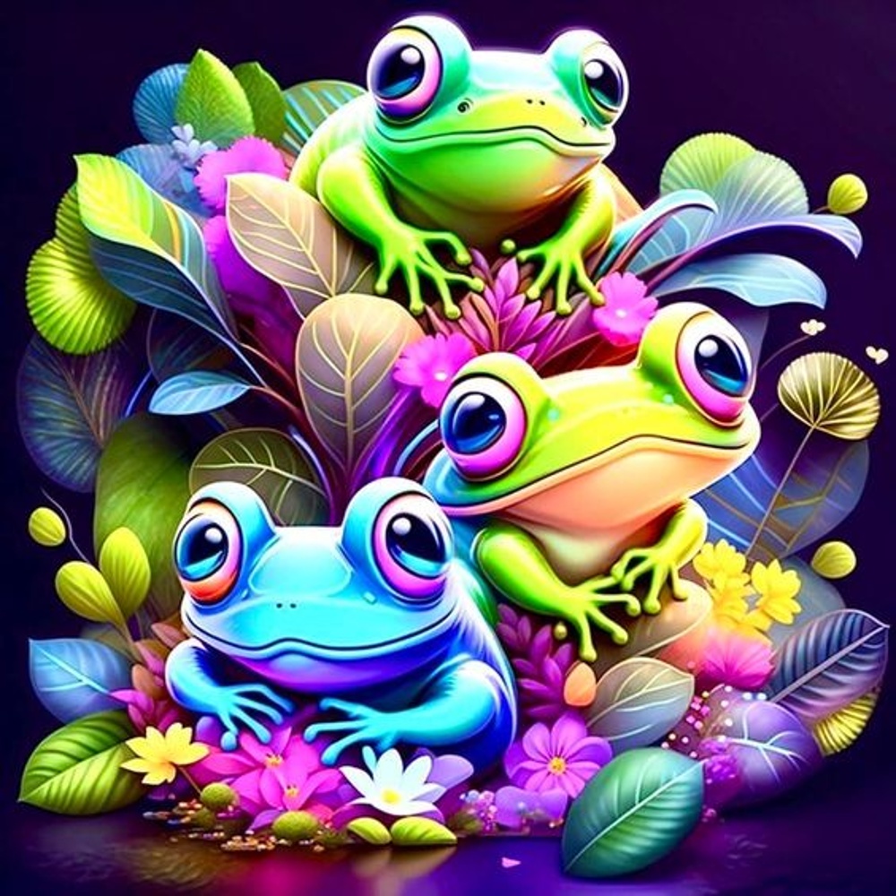 Painting by numbers Strateg PREMIUM Multicolored frogs on a black background 40x40 cm (AV4040-3)