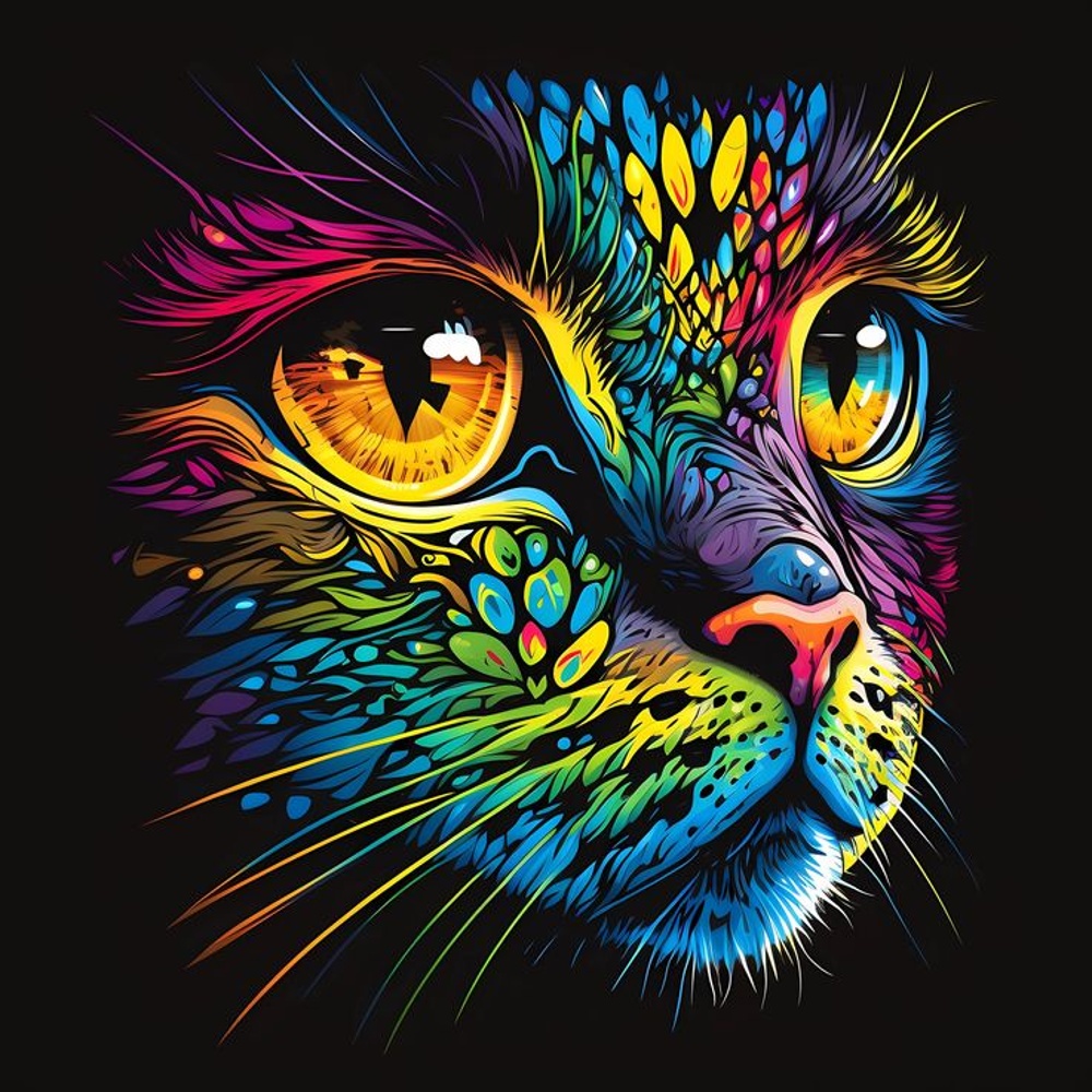 Painting by numbers Strateg PREMIUM Colorful kitten on a black background 40x40 cm (AV4040-4)