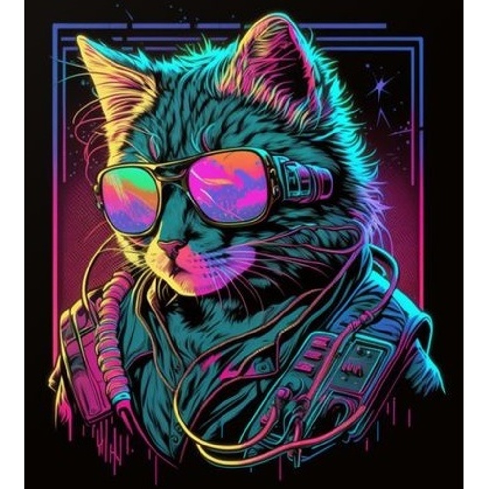 Malen nach Zahlen Strateg PREMIUM Coole Katze mit Sonnenbrille auf schwarzem Hintergrund, Größe 40 x 40 cm (AV4040-7)