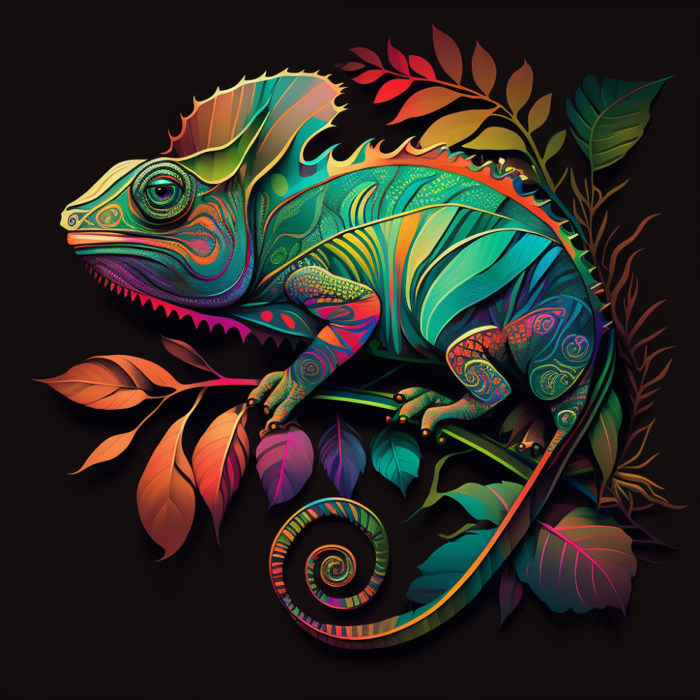 Painting by numbers Strateg PREMIUM Bright chameleon on a black background 40x40 cm (AV4040-22)