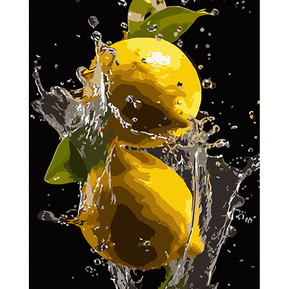 Картина по номерам Strateg ПРЕМИУМ Яркие лимоны на черном фоне размером 40х50 см (AH1008)