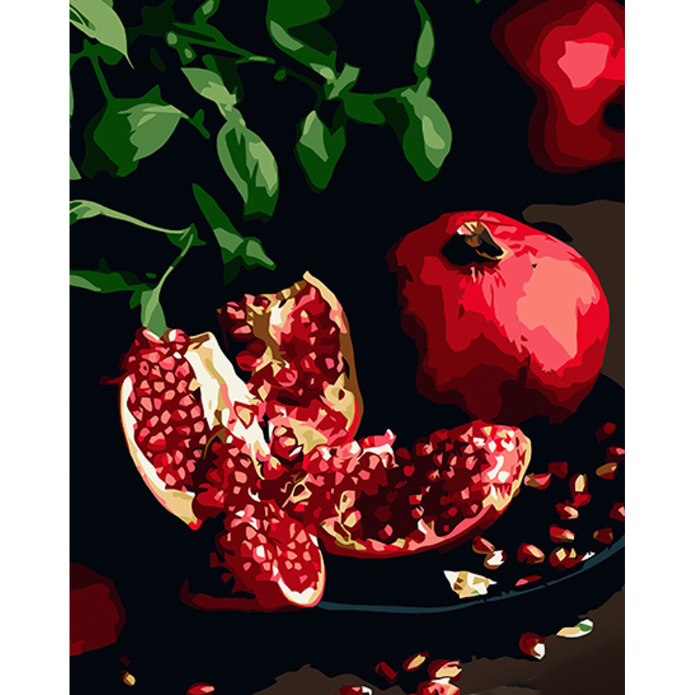 Painting by numbers Strateg PREMIUM Pomegranate on a plate on a black background 40x50 cm (AH1010)