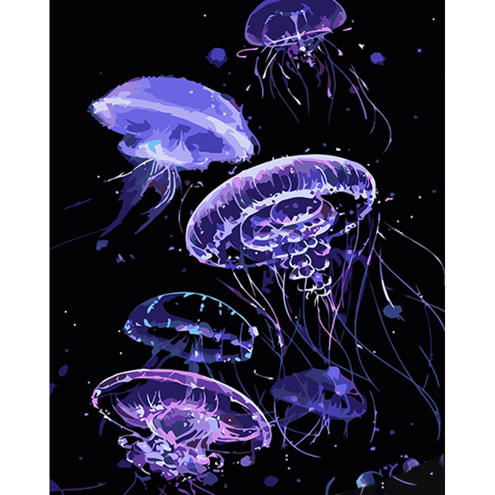 Painting by numbers Strateg PREMIUM Jellyfishon a black background 40x50 cm (AH1018)