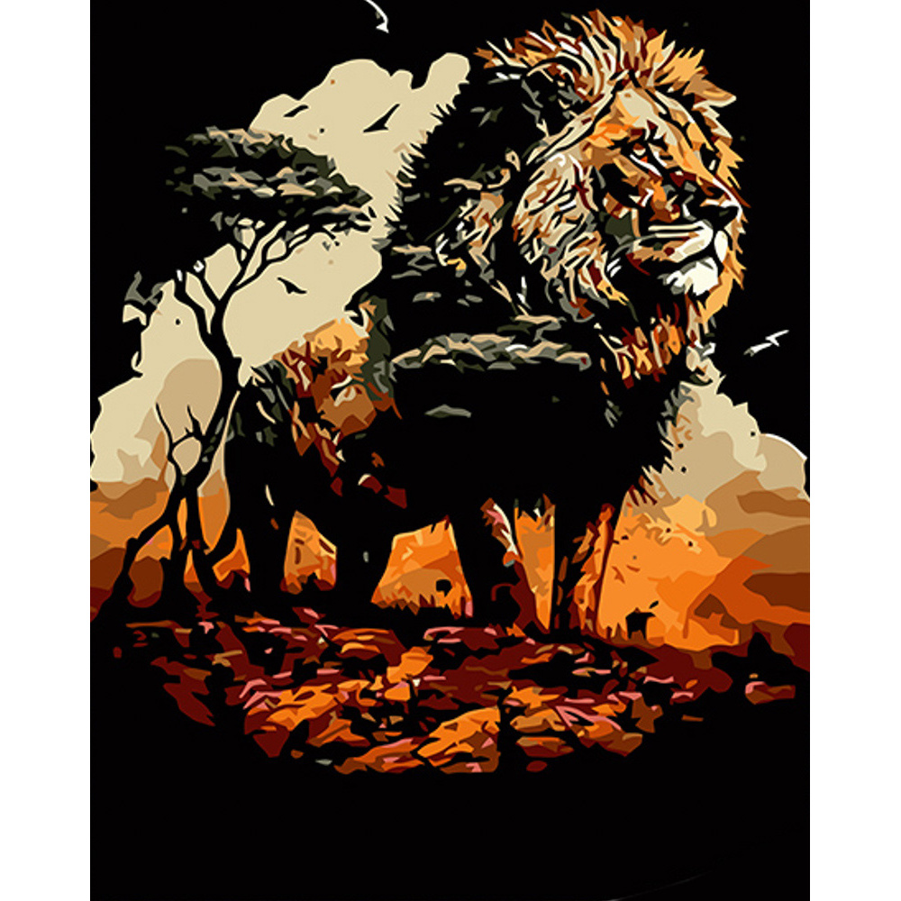 Картина за номерами Strateg ПРЕМІУМ Король лев на чорному фоні розміром 40х50 см (AH1022)