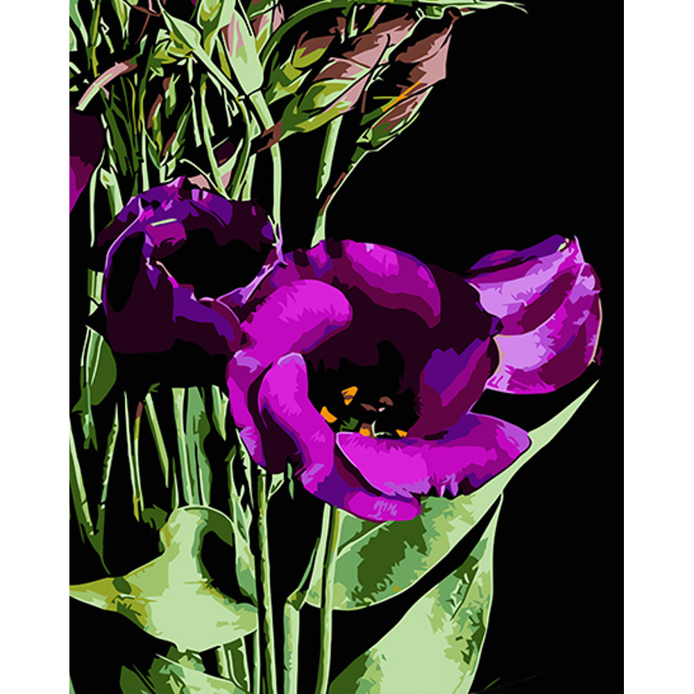 Malen nach Zahlen Strateg PREMIUM Violette Blumen auf schwarzem Hintergrund, Größe 40x50 cm (AH1036)