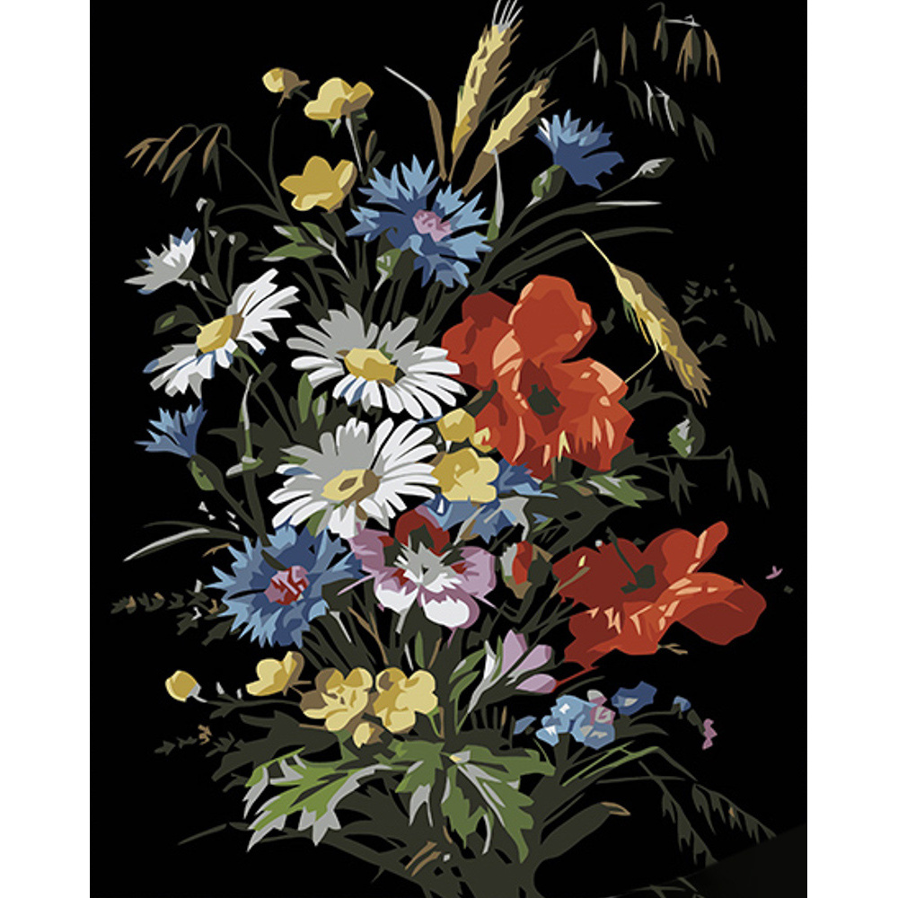 Painting by numbers Strateg PREMIUM Bouquet of Wildflowers on a black background 40x50 cm (AH1040)