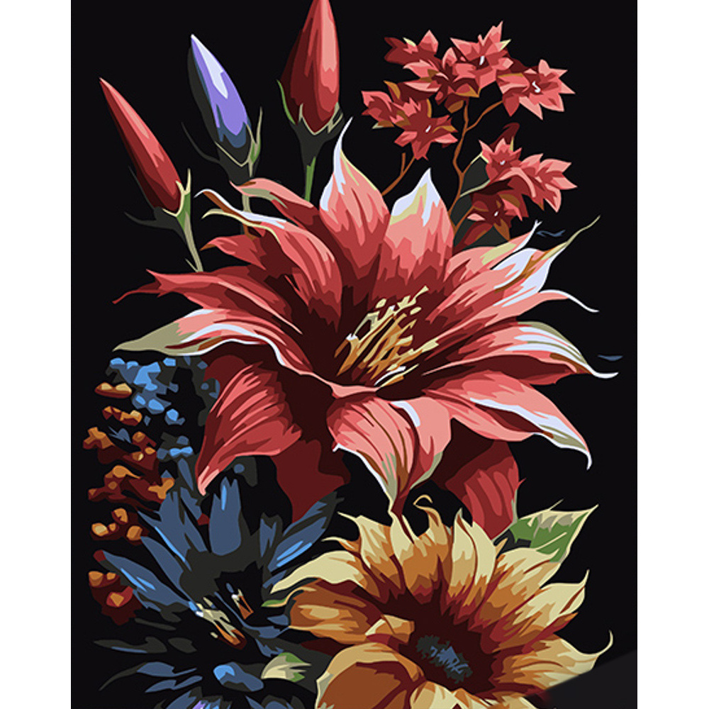 Painting by numbers Strateg PREMIUM Exclusive Bouquet on a black background 40x50 cm (AH1042)